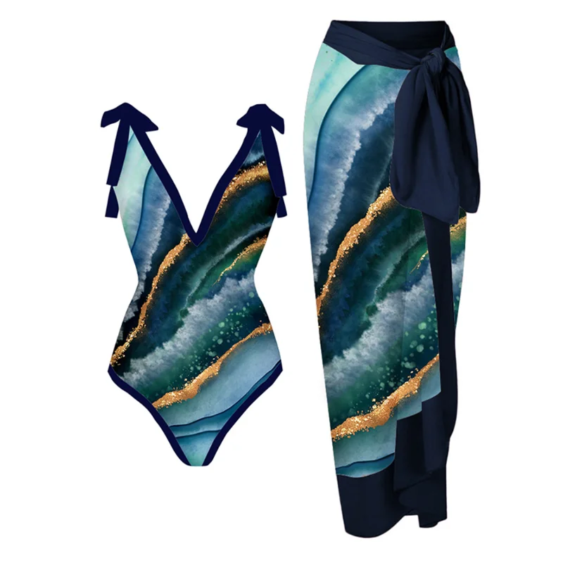

Female Retro Siwmsuit Deep V Holiday Beachwear Cover Up Designer Bathing Suit Summer Surf Wear