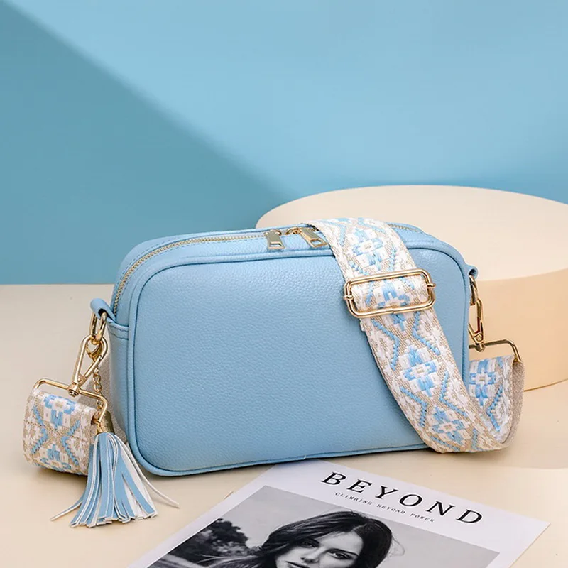 FUNMARDI Female Shoulder Bag Fashion Tassel Designer Woven Wide Strap Crossbody Bag For Women Square Bag PU Leather Bag WLHB3303