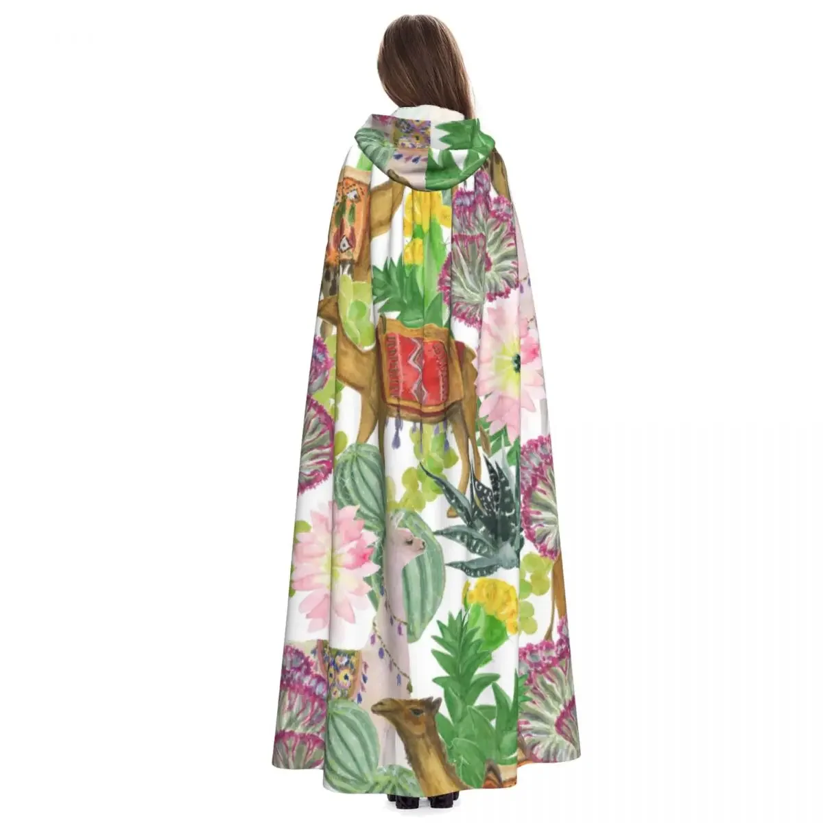 Акварельные ламы и верблюда в саду кактус унисекс стиль с капюшоном длинный