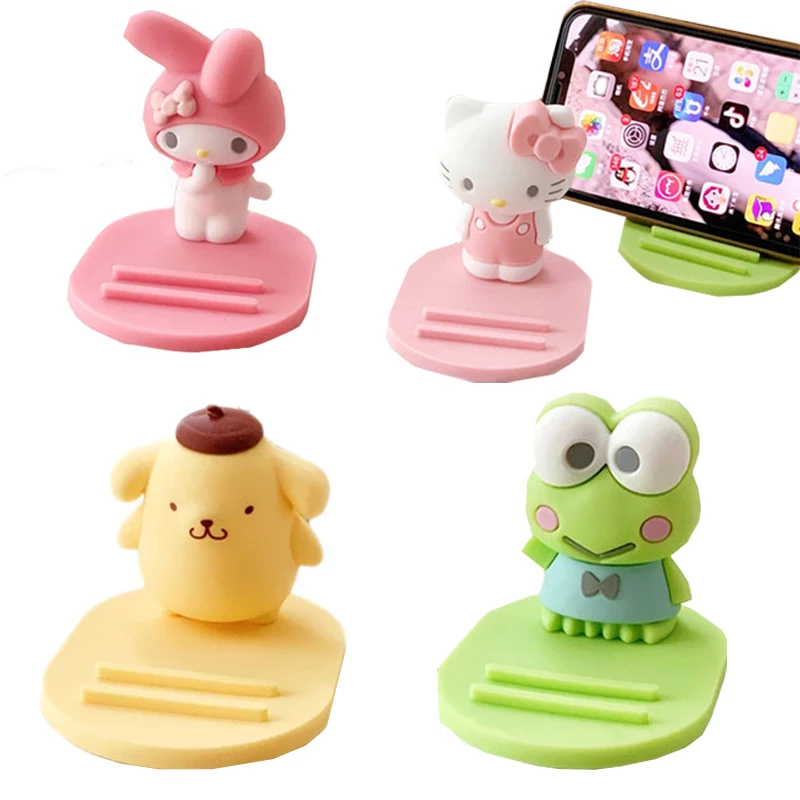 

9Cm Anime Sanrioed Kawaii Cartoon Purin Dog Melody Cute Kitty Cat Keroppi Mobile Phone Stand Tablet Desk Holder Birthday Gift