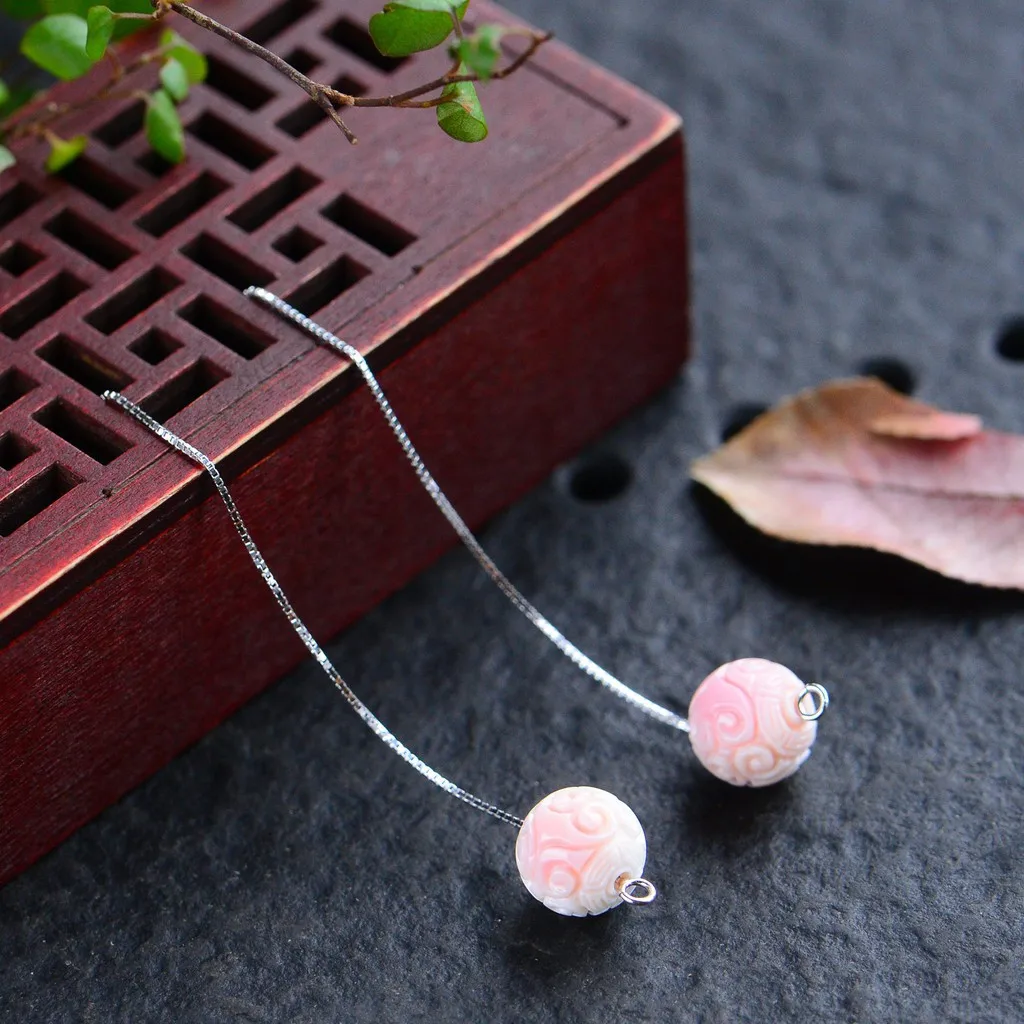 5A подлинные розовые серьги с отверстиями в виде ракушек-серьги из стерлингового серебра 925 пробы с натуральным кристаллом