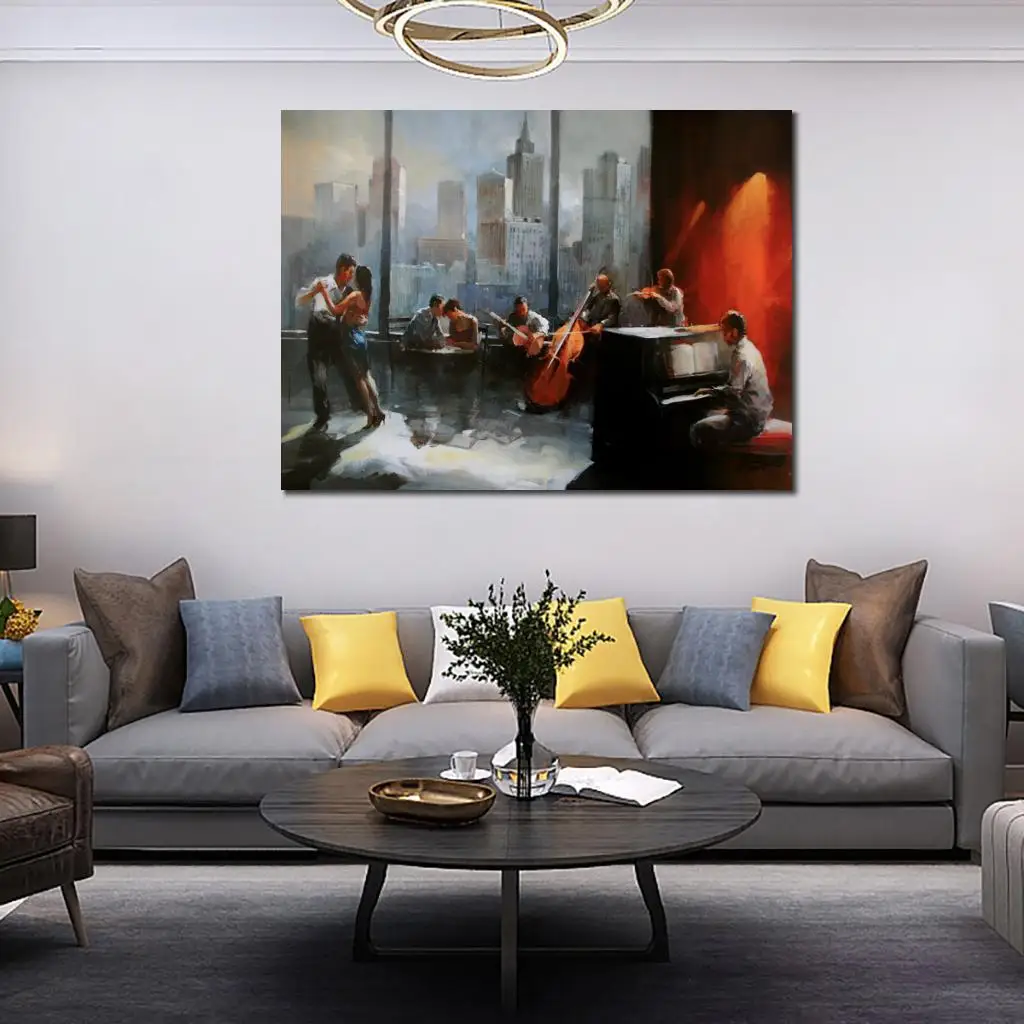 

Романтические картины Musicroom с видом на очертание города искусство на холсте Высокое качество ручная роспись для декора зала