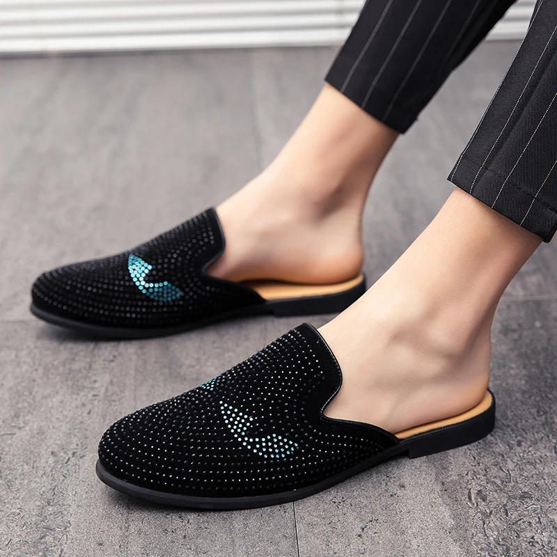 

Мужские легкие лоферы, летние Роскошные полутапочки, повседневная обувь в британском стиле, уличные модные брендовые туфли на плоской подо...