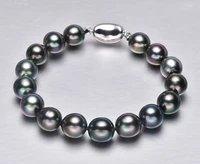 high end elegant 7 59 10mm natural south sea genuine black round pearl bracelet for woman free shipping women jewelry luxury