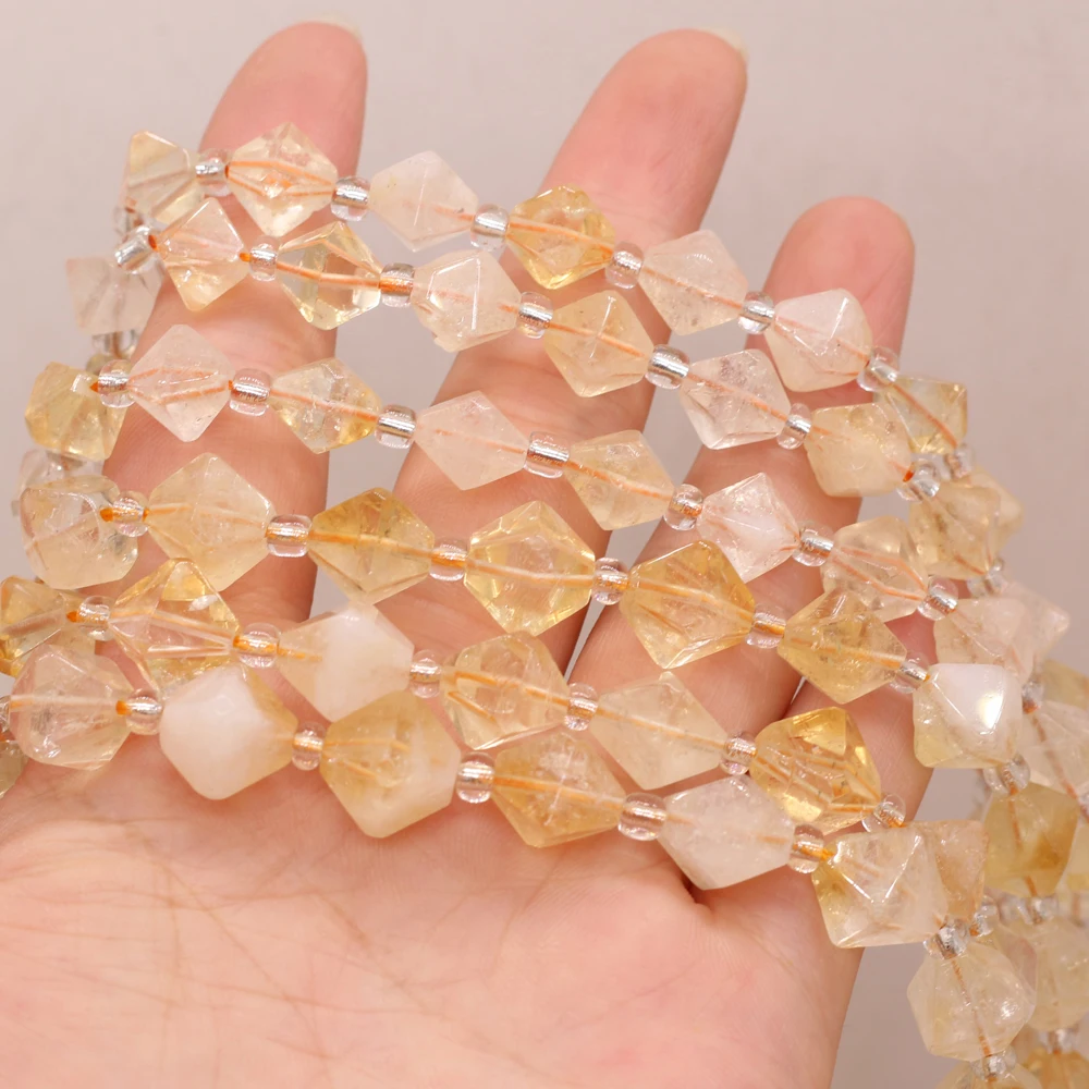 12mm Natural Stone Citrine Rhombus Bracelet Beads Gemstone Loose Spacer Beads Charms For Jewelry Making DIY Bracelet Handmade