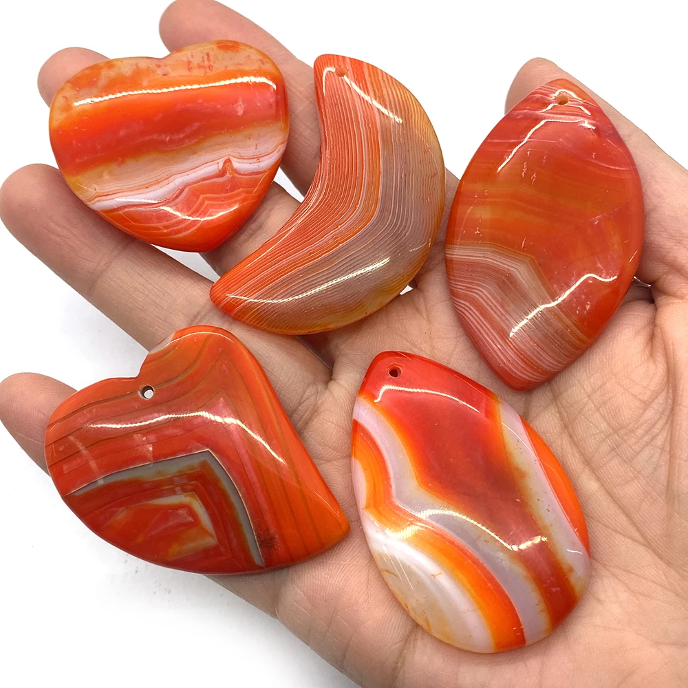 

5pcs Natural Stone Onyx Pendants Orange Drop Striped Agate Jewelry For DIY Charm Necklace Jewelry Making Supplies