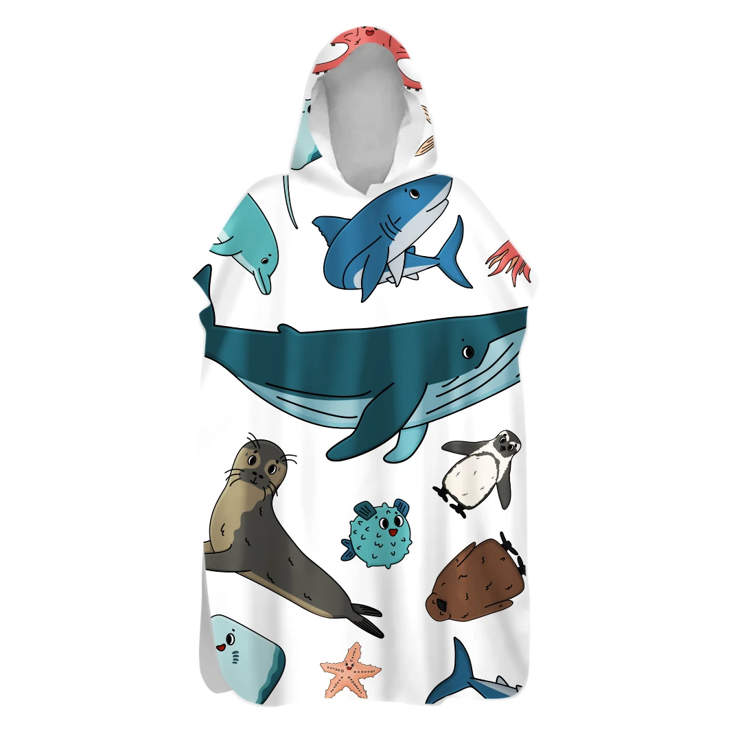 Пончо с капюшоном для взрослых и детей полотенце купания пляжа морской акулы