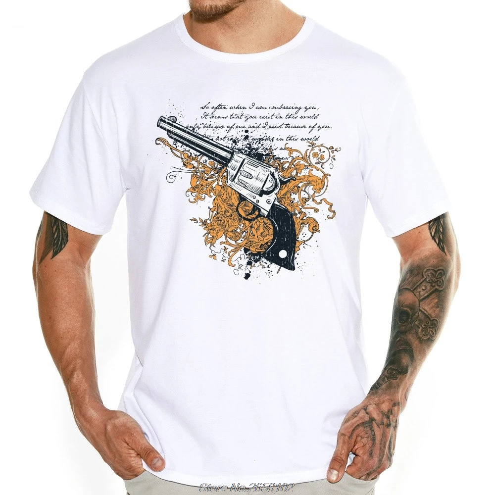 

Gun & Flower Design Men's Fashion T Shirt Male Casual O-neck Novelty Top Short Sleeve Tees Vintage T-shirt Harajuku Streetwear