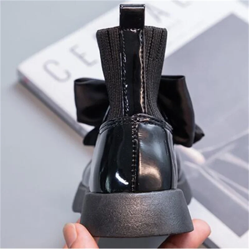 Детские ботинки осенняя кожаная обувь для девочек модные принцессы с бантом