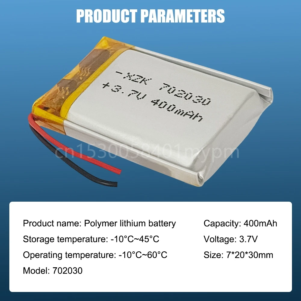 702030 3.7V 400mAh Lithium Polymer Rechargeable Battery for MP3 MP4 GPS Bluetooth Headset Speaker Walkie-talkie 691929 072030 - купить по