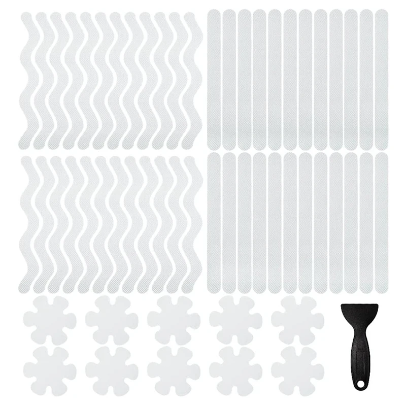 

58PCS Bathtub Non Slip Stickers Anti Slip Shower Stickers Safety Strips Adhesive Decals With Scraper For Bath Tub Stairs