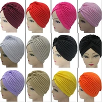 women men stretchy turban head wrap band chemo bandana hijab pleated indian cap turban plain polyester force package type hat