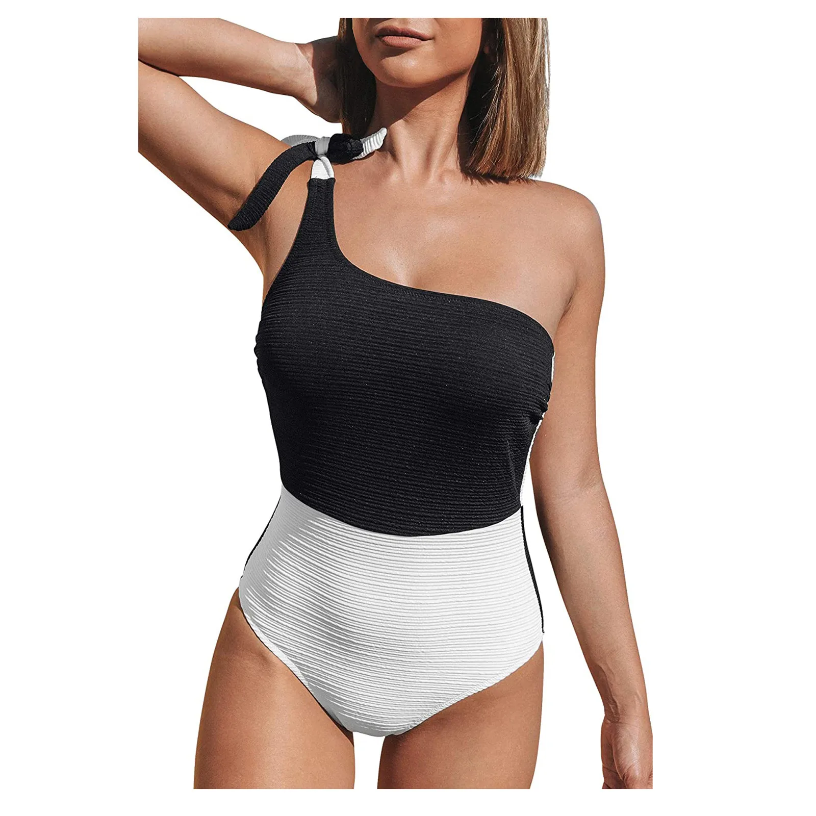 

Женский слитный купальник с бантом и плечами