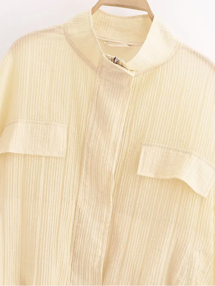 Женская полупрозрачная куртка на молнии свободная приталенная с круглым вырезом