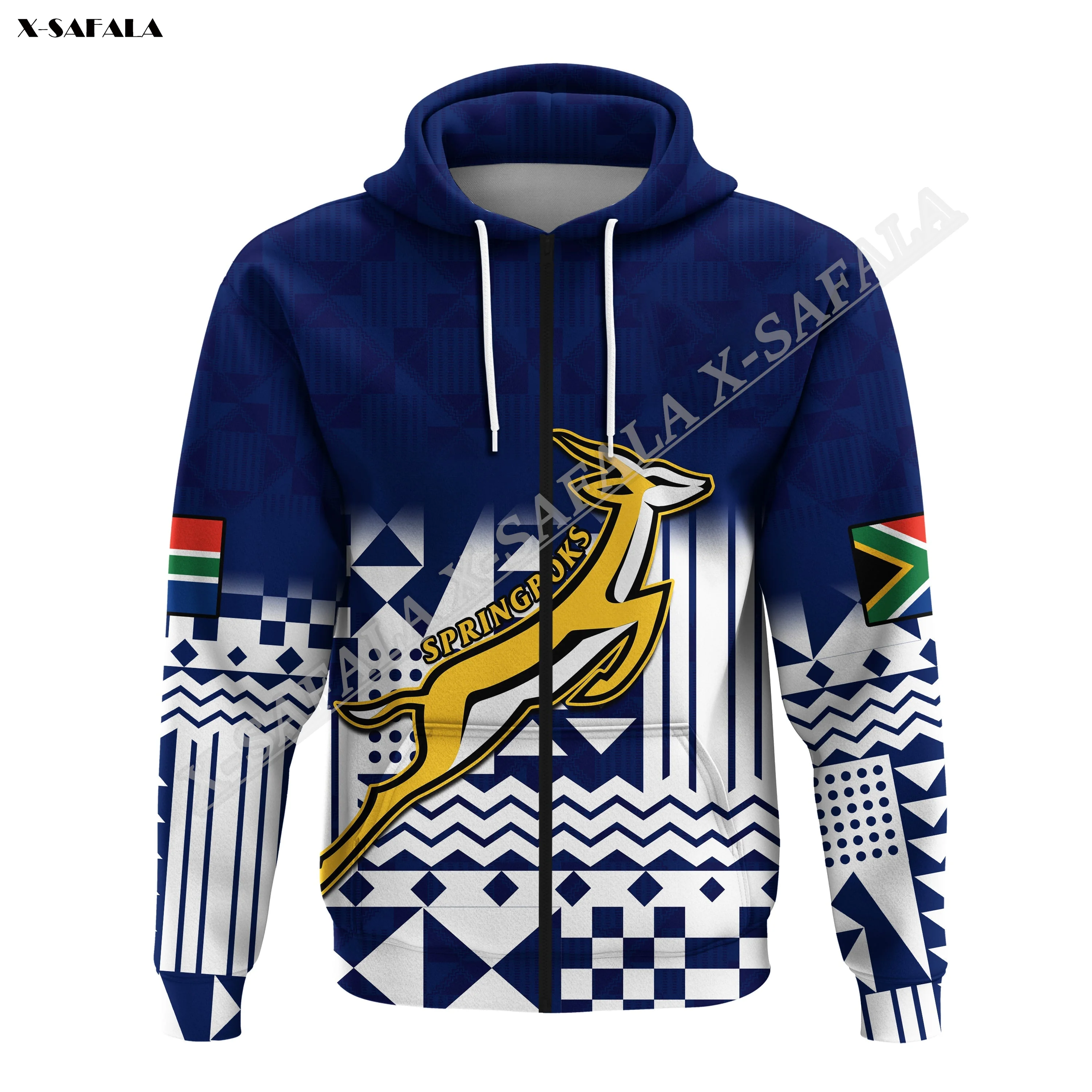 

South Africa Rugby Outgoing Tour Go Springboks 3D Full Print Zipper Zip Hoodie Men's Adult Outwear Shirt Pullover Jerse