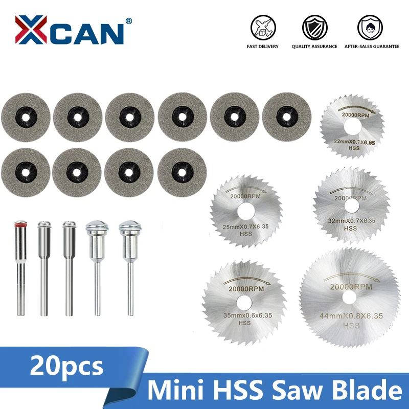 XCAN Mini Saw Blade 20pcs HSS Saw Blade Diamond Cutting Disc with Mandrel for Dremel Rotary Tools Wood Metal Cutting Tool