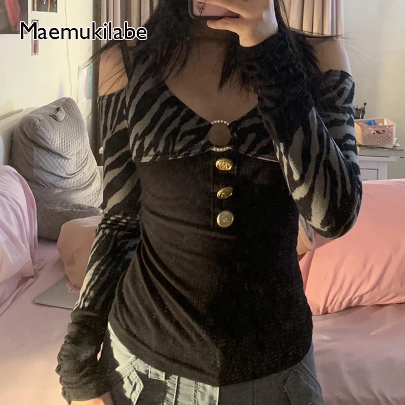 Maemukilabe Винтажная футболка в стиле пэчворк с металлическим кольцом и V-образным