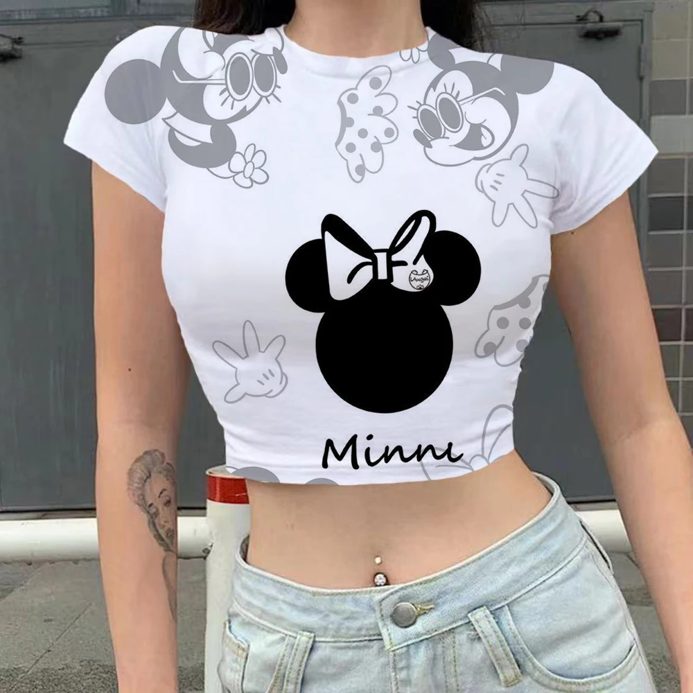 

Disney Mickey Mouse Minnie Harajuku Goth Punk 90s Vintage Slim Short Crop Top Streetwear Sexy Summer Y2K Casual Women T-Shirt