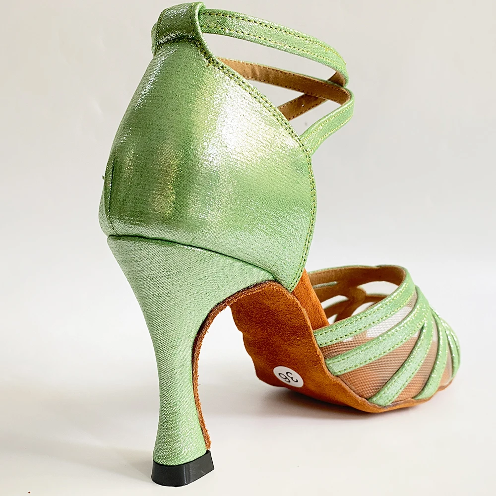 Indoor Dance Shoes Green Glitter Leather 2022 Latin Ballroom Dance Shoes Suede Insole 9cm 10cm heel Performance Dancing Shoes