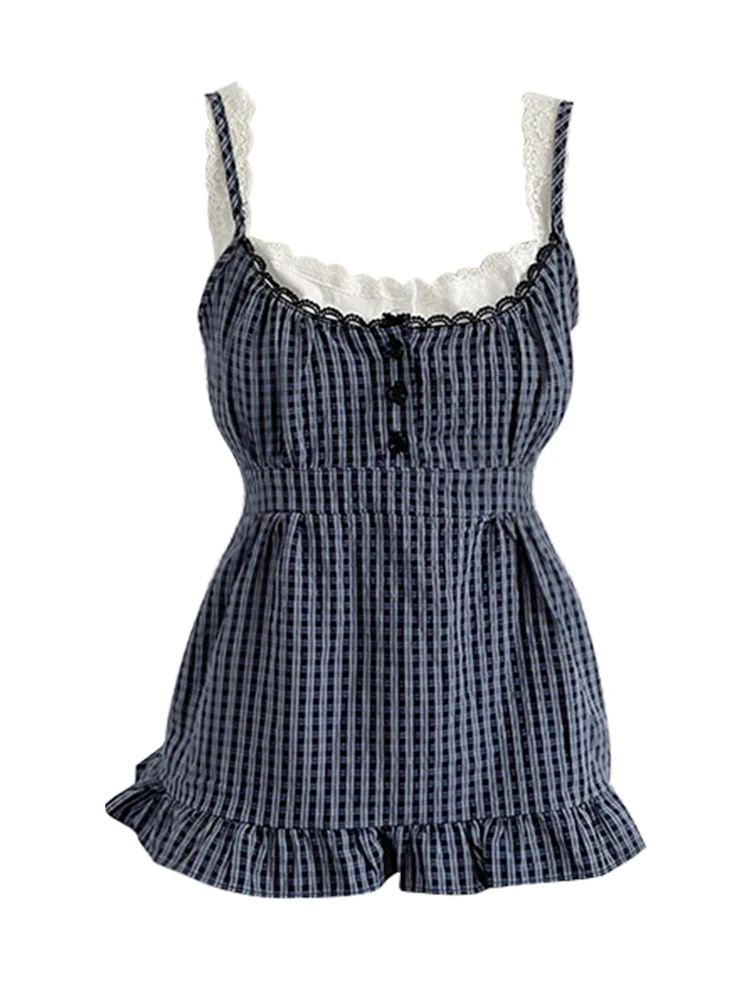 Женская клетчатая кофта винтажный укороченный топ с лямкой на шее в стиле