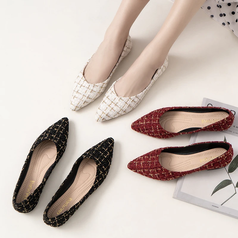 

2023 Fashion Pointed Flat Women's Casual Shoes Soft Sole Shallow Mouth Women Boat Shoes