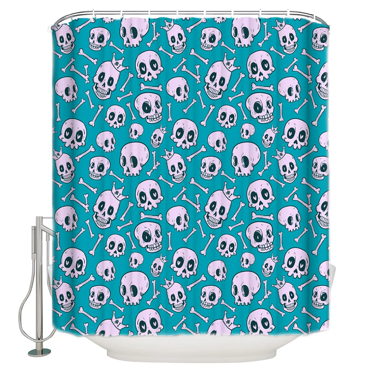 

Halloween Skull Bones Shower Curtain Eco-Friendly Bath Curtain with Hooks Polyester Waterproof Curtain Bathroom Decor