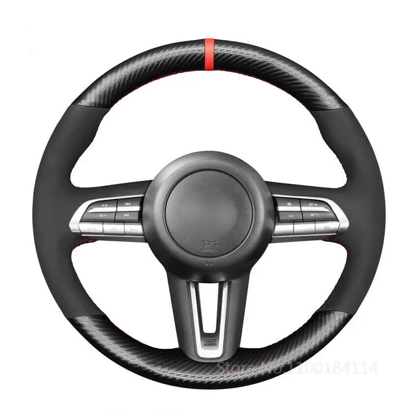 

Нескользящая прочная ручная строчка из черного углеродного волокна для Mazda чехол рулевого колеса автомобиля CX30, аксессуары для интерьера