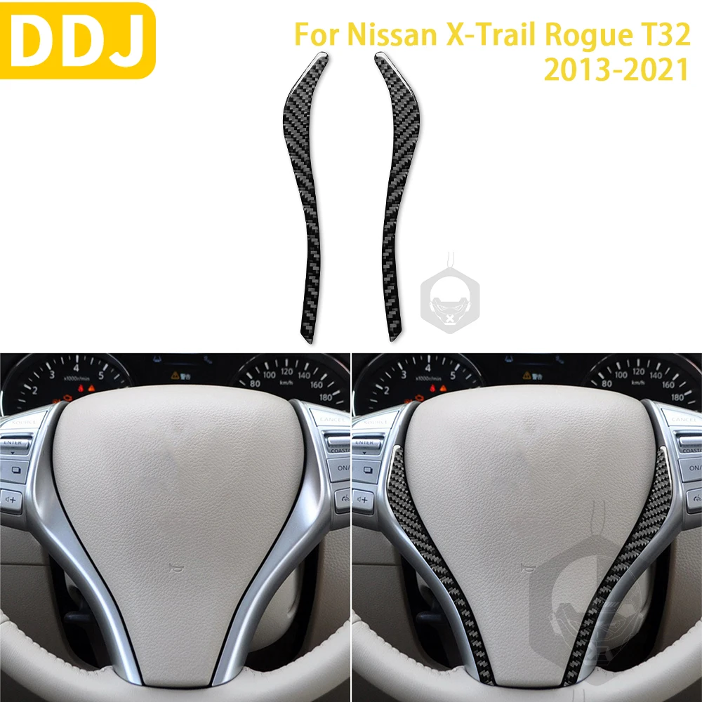 

For Nissan X-Trail Rogue T32 2013-2021 Accessories Carbon Fiber Interior Car Steering Wheel Panel Trim Sticker Decoration
