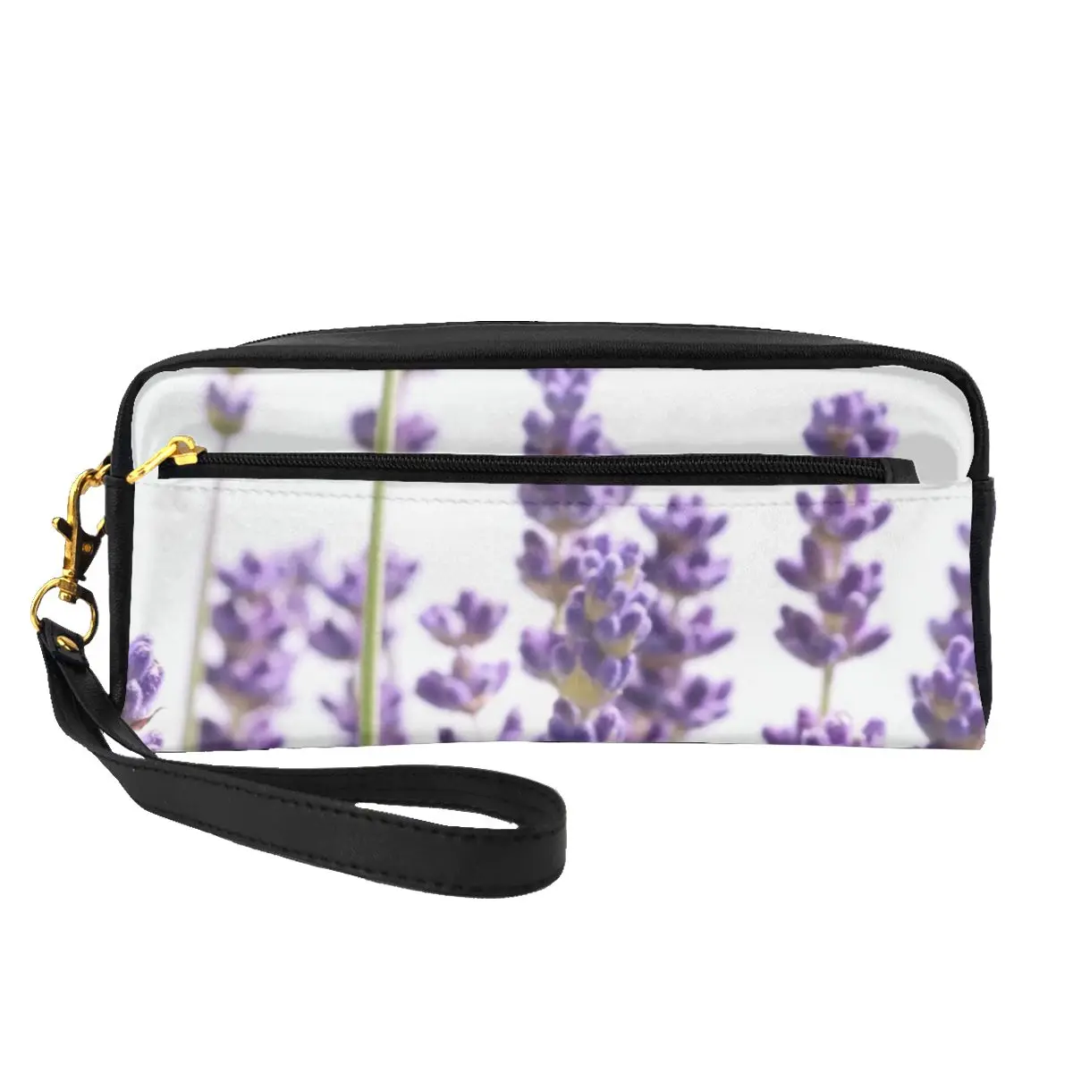 

Purple Lavender Leather Organizers Vintage Purple Spring Flowers Couples Makeup Pouch Large Capacity Traveling Cosmetic Bags