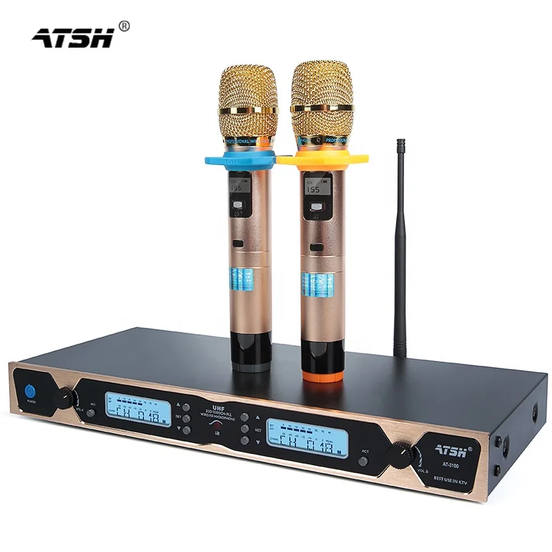 

ATSH AT-3100 Wireless Microphone System 100 Meters Selectable Frequency Channels Professional Dynamic Wireless Microphone