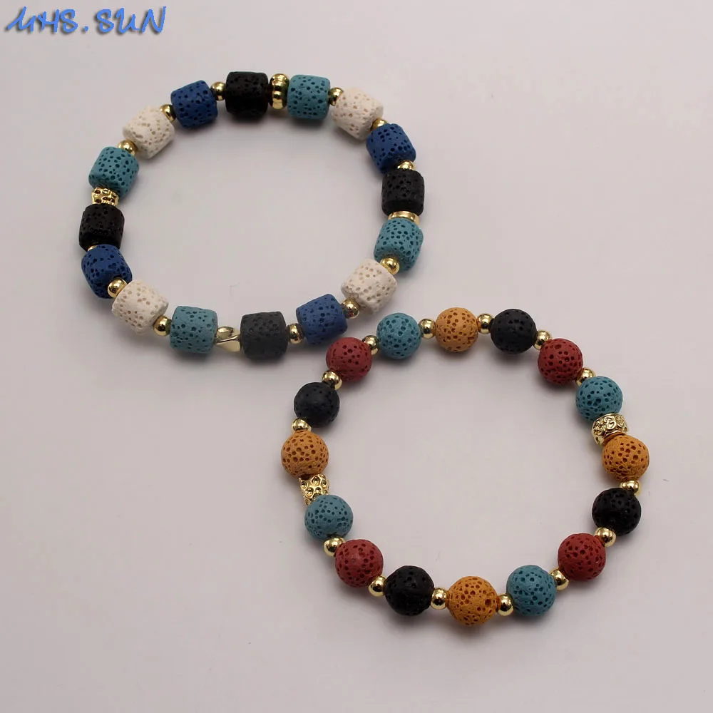 

MHS.SUN Fashion Women Volcanics Lave Stone Bracelets Elastic Natural Stone Copper Beaded Bangles Trendy Design
