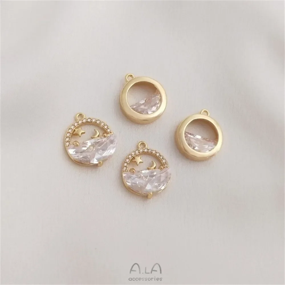 14 К позолоченный циркон натюрмодной воды яркая луна круглый кулон ручной работы