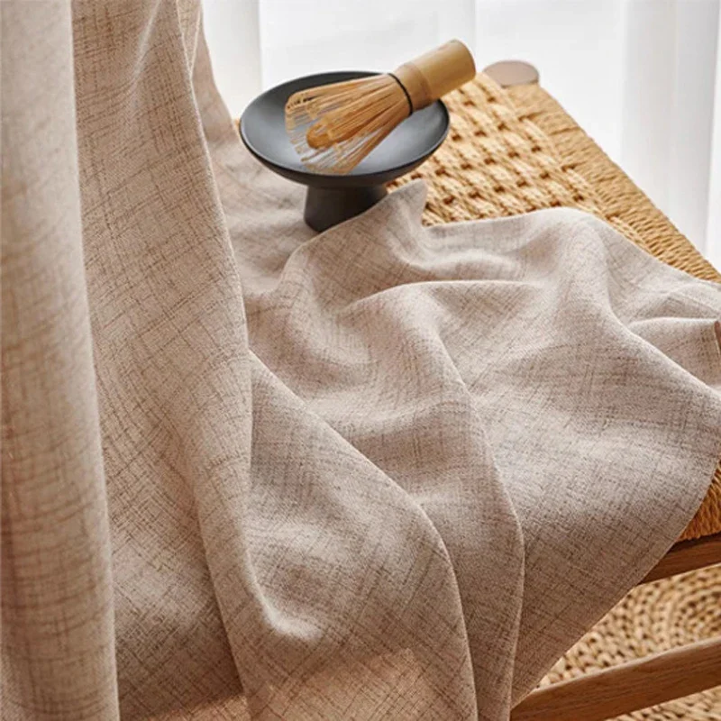 Бежевый прозрачный карниз из искусственного льна текстурированный