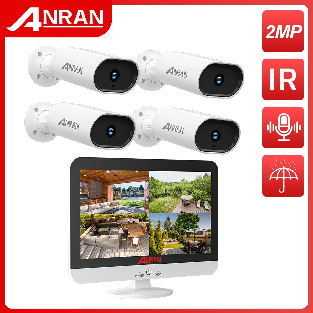

ANRAN 2MP DVR Video Surveillance Security Camera System 13 Inch Monitor Outdoor CCTV Camera System DVR Waterproof Night Vision