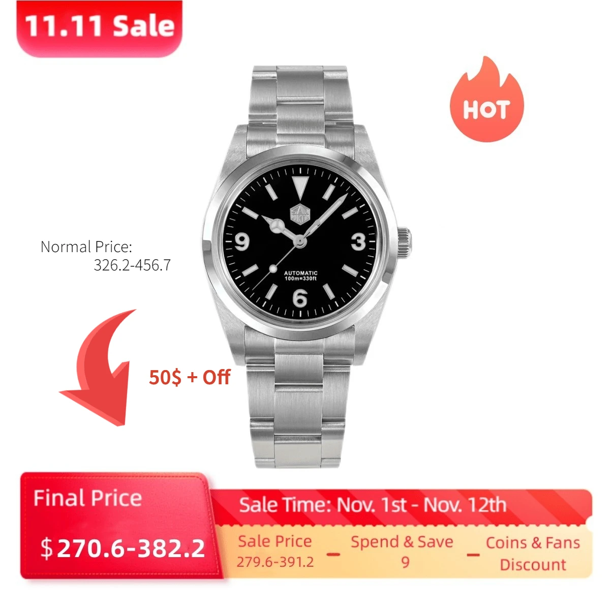 Продажа Часы San Martin автоматические механические водонепроницаемые часы для мужчин Роскошные 36 мм изучение спорта светящийся сапфир