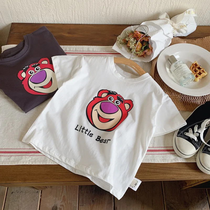 

Disney Kids Tops Cute Little Bear Cartoon Boy Tee Cotton Summer White Boy T Shirt Novelty Design