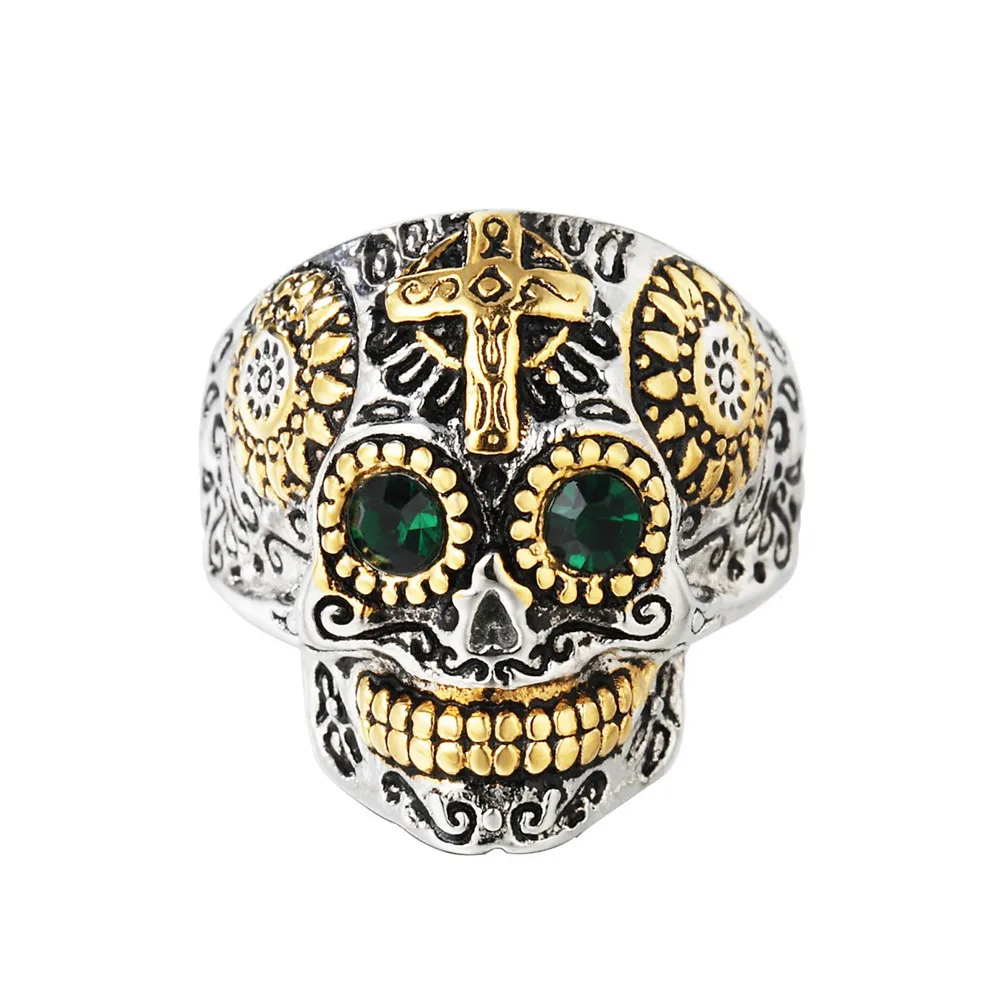 

Chunky Gold Color Skeleton Skull Rings With Crystal Trendy Stainless Steel Jewelry For Men Female Party Gift Stranger Things