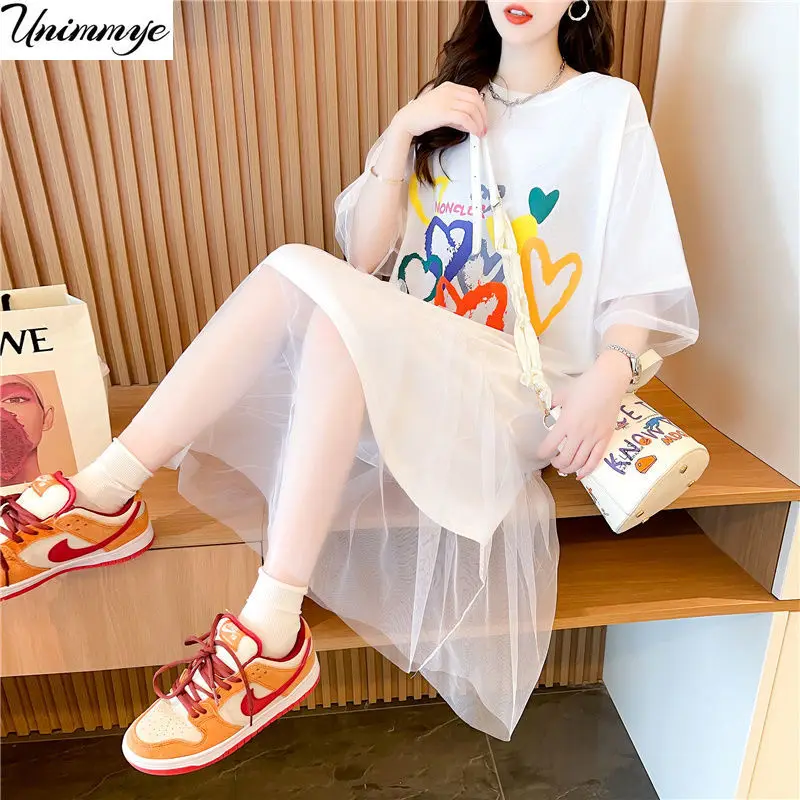 

Women T-Shirt Dresses Summer Loose Korean Fashion Print Short Sleeve Dress O Neck Harajuku Party Vestidos Robe Femme J294