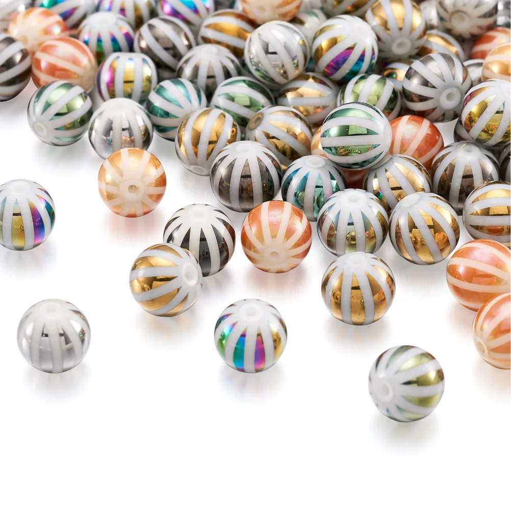 

120Pcs 6 Colors Electroplate Glass Beads Round with Stripe Loose Spacer Charm Beads for Jewelry Making DIY Bracelet Accessories