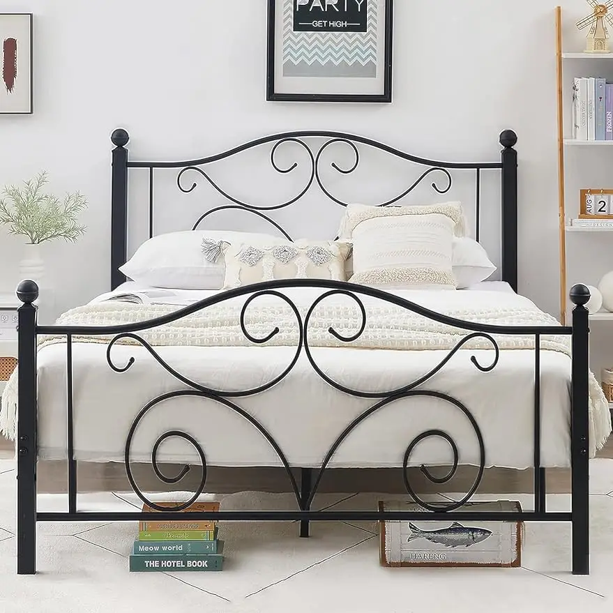 

VECELO Queen Size Bed Frame with Headboard and Footboard, Heavy Duty Metal Slat Support, Platform Mattress Foundation