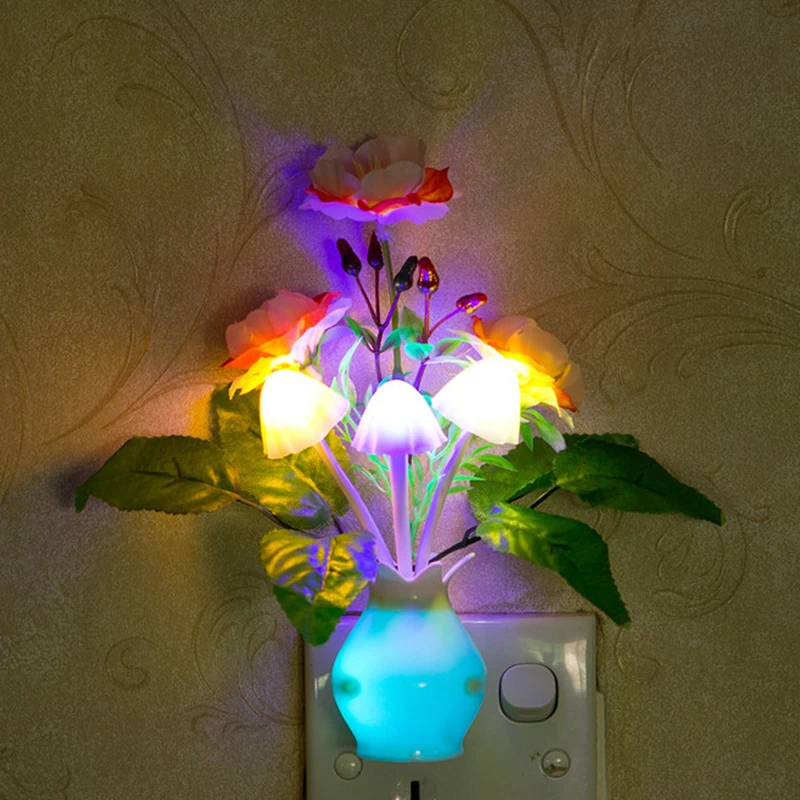 

Novelty LED Lilac Night Light Colorful Rose Mushroom Lamp Romantic Lily Peony Night Lighting for Home Art Decor US/EU Plug