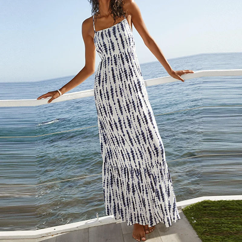 

EvaQueen 2022 New Dress Holiday Sexy Sleeveless Suspender Printed Fashion Dress