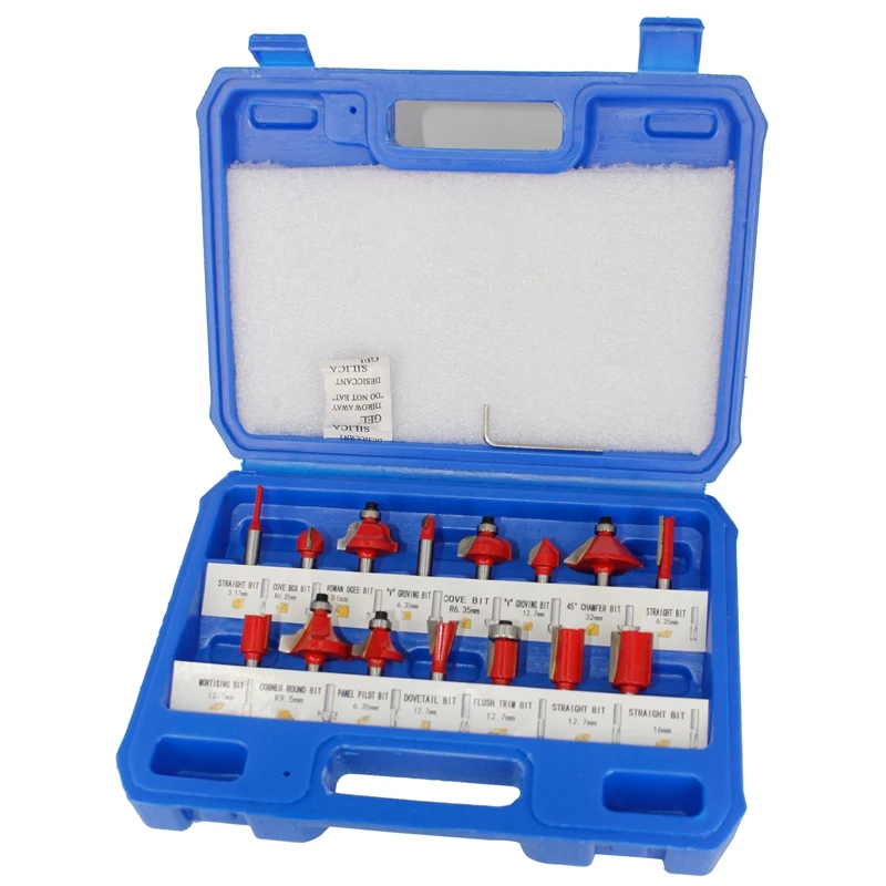 

15 Pcs 1/4Inch Shank (6.35Mm) Shank Dia. Carbide Router Bits Set Milling Cutter Rotary Tool For Woodworking