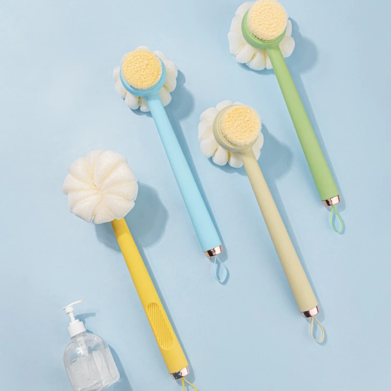 

Long Handle 2 In 1 Bath Brush Two-sided Double-headed Bath Brush with Flower Bath Ball Massage Bath Brush Scrub Bath Brush