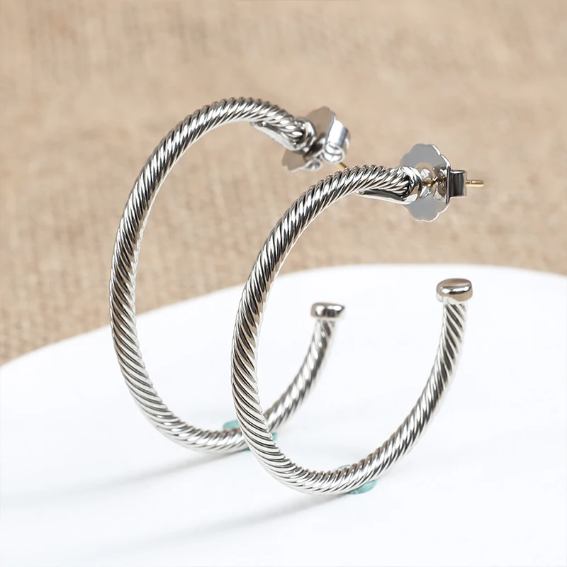 Серьги-кольца женские витые серебристые с-образной формы 3 мм