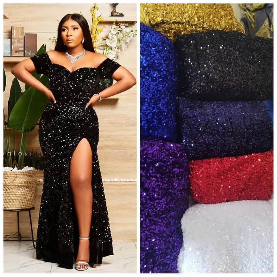 

Fashion Sequin African Velvet Lace Fabric 2022 Nigerian Lace 5 Yard French Velvet Lace Fabric For Party Wedding Dress Sew