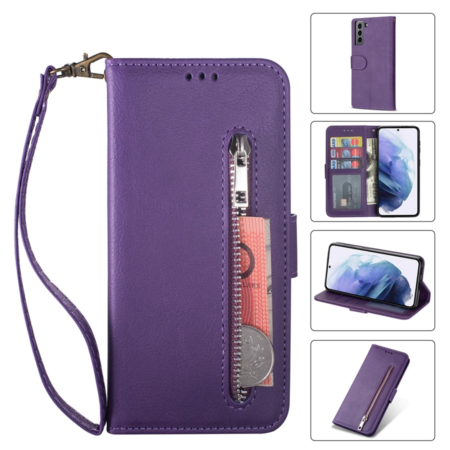 Wallet Zipper Leather Case For Samsung Galaxy S22 S21 S20 Plus Ultra FE S10 S9 S8 Plus A12 A13 A33 A50 A51 A52 A53 A70 A71 A72