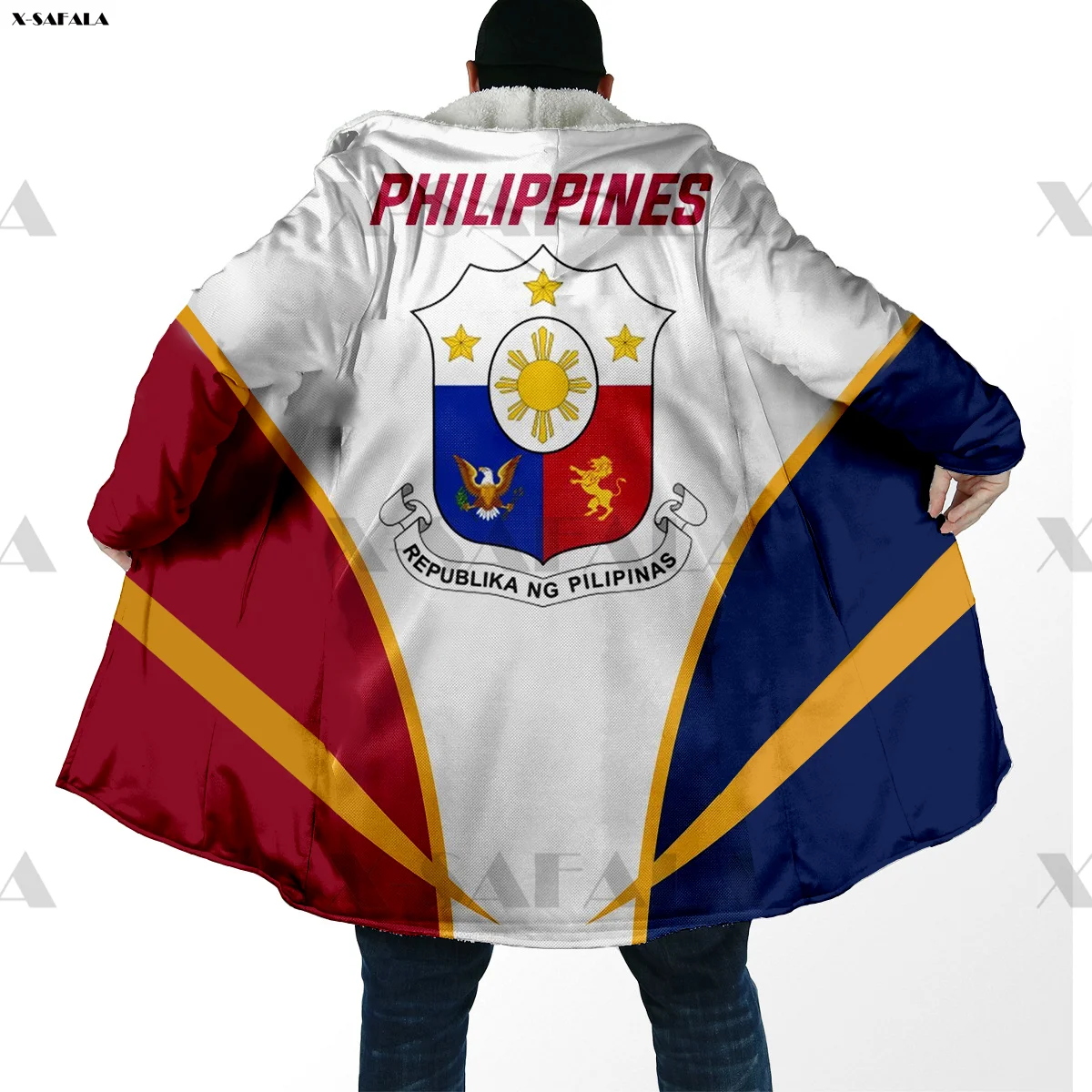 

Philippines Skull Country Flag 3D Printed Hoodie Long Duffle Topcoat Hooded Blanket Cloak Thick Jacket Cotton Cashmere Fleece