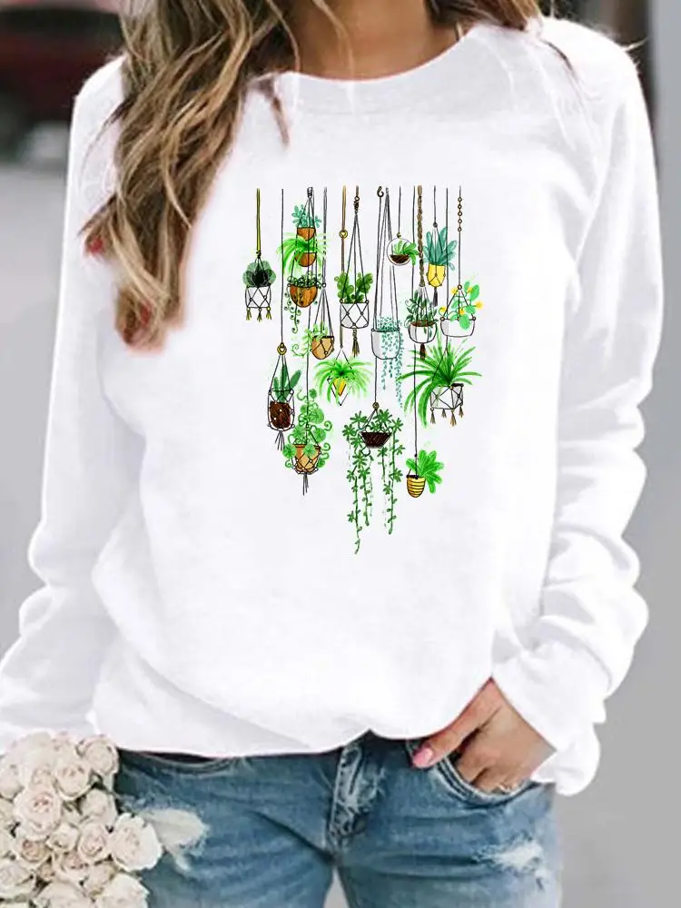

Pullovers Women Clothing Fashion Ladies Spring Autumn Winter Hoodies Plant Lovely Style New Female Casual Graphic Sweatshirts