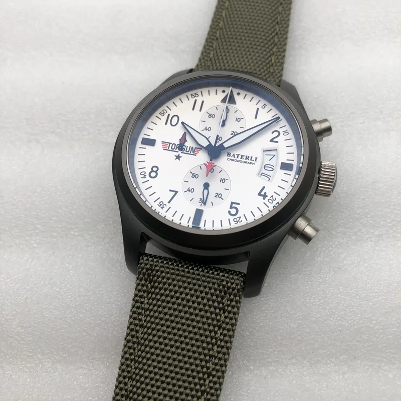 Цена Новые Модные Зеленые мужские часы с кожаным ремешком черный чехол из нержавеющей стали VK хронограф кварцевые часы пилот спортивный стиль ч...